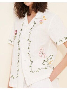 Dunst Embroidered Button Down Top Vintage Floral Boho Chic Retro Womens S